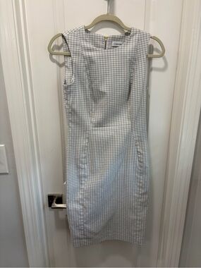Calvin Klein White Midi Dress with Gray Check